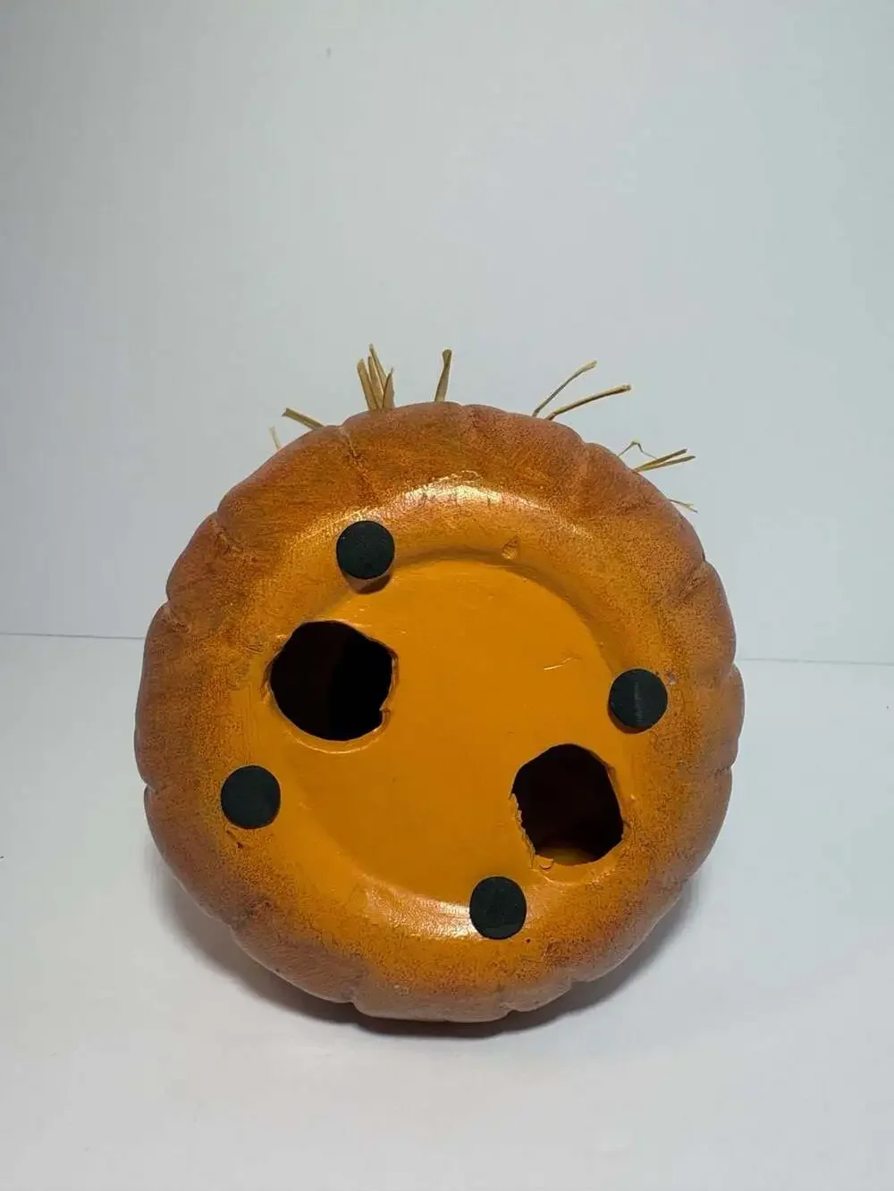 Pier 1 Whimsical Jack-O-Lantern Pumpkin Figurine Wearing Witch Hat and Straw Bow